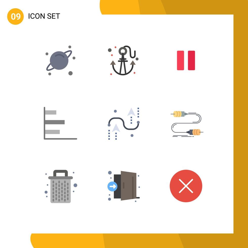 conjunto moderno de 9 pictogramas de colores planos de elementos de diseño vectorial editables gráficos de rendimiento de medios de codificación de diseño vector