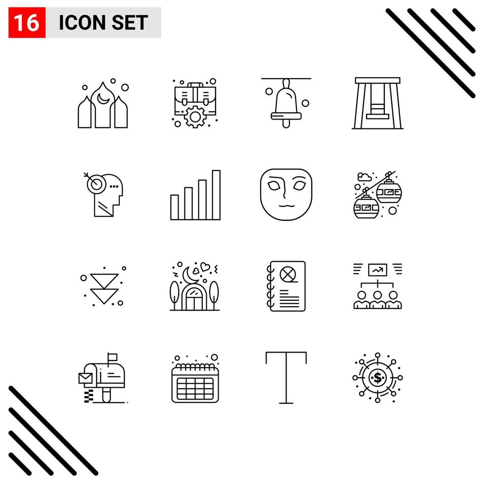 Universal Icon Symbols Group of 16 Modern Outlines of precision arrow strategic swing kids Editable Vector Design Elements