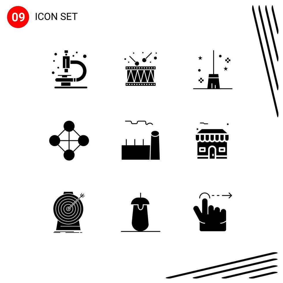Stock Vector Icon Pack of 9 Line Signs and Symbols for industrial plant boiling plant broomstick boiler network Editable Vector Design Elements