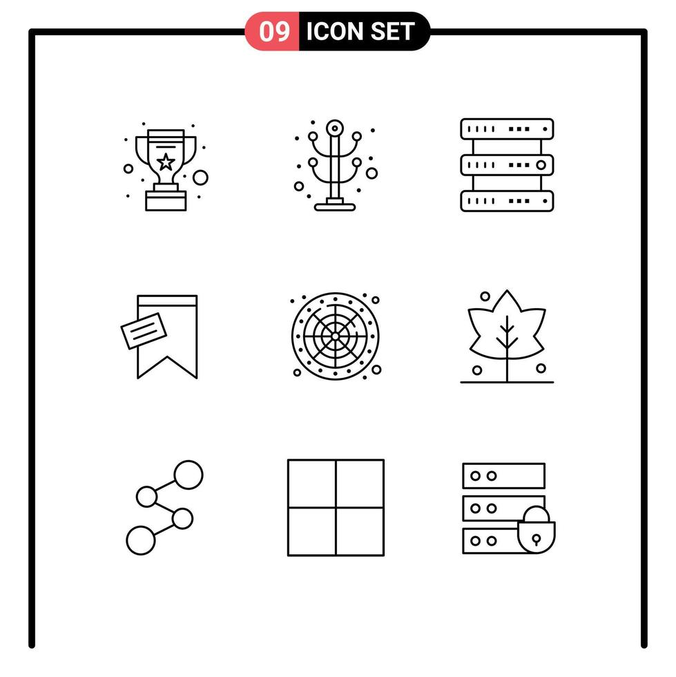 9 Universal Outline Signs Symbols of wheel text database sign mark Editable Vector Design Elements