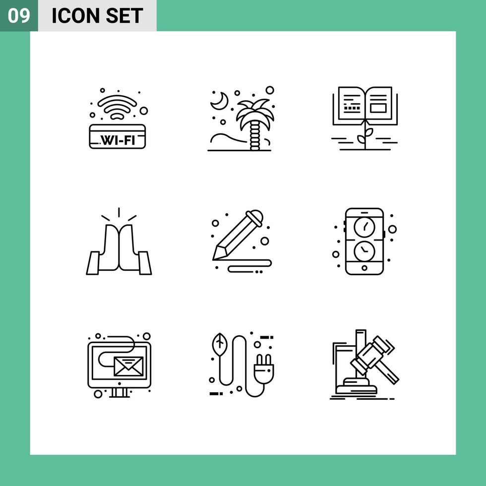 Stock Vector Icon Pack of 9 Line Signs and Symbols for art friends coconut five education Editable Vector Design Elements