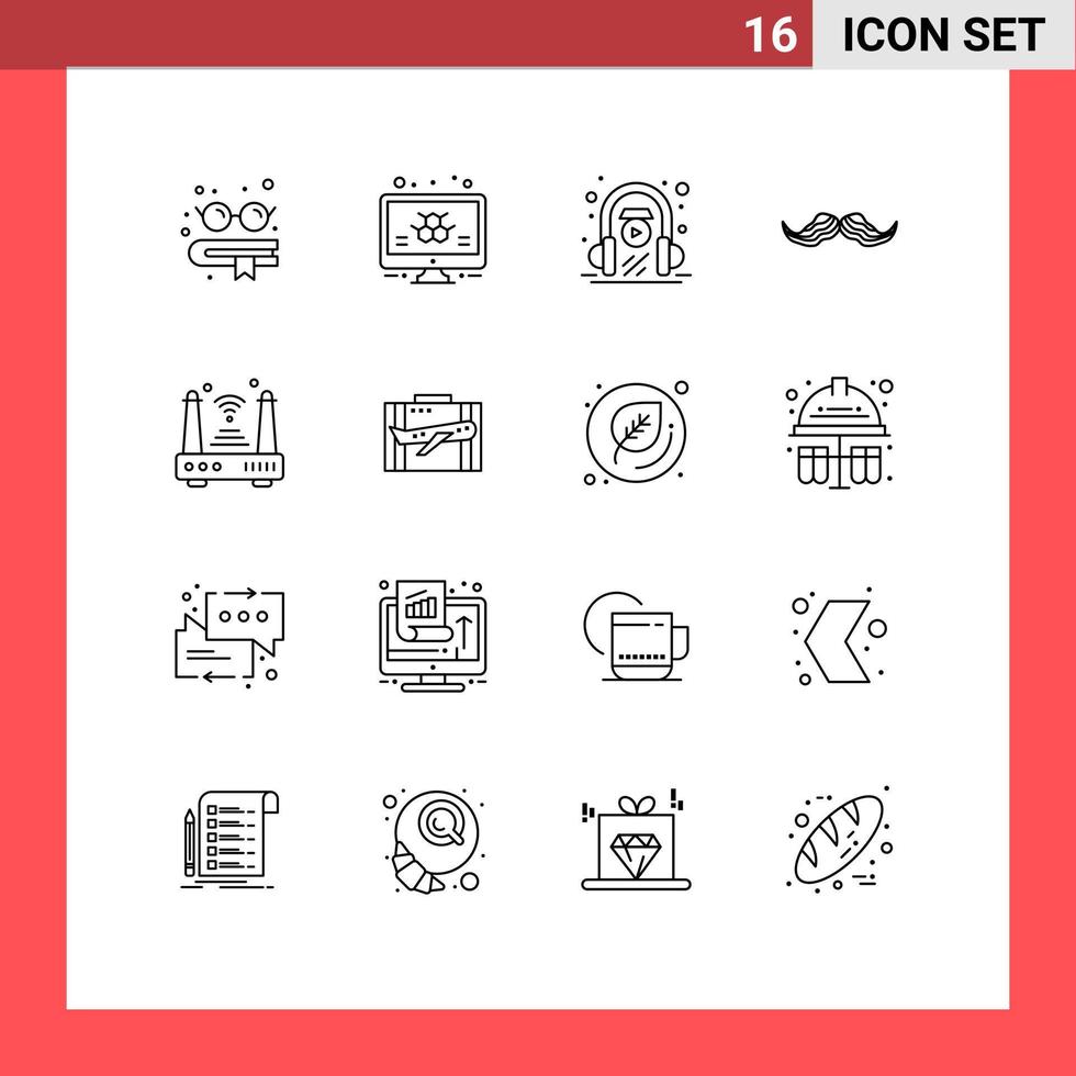Modern Set of 16 Outlines and symbols such as iot men headphone male hipster Editable Vector Design Elements