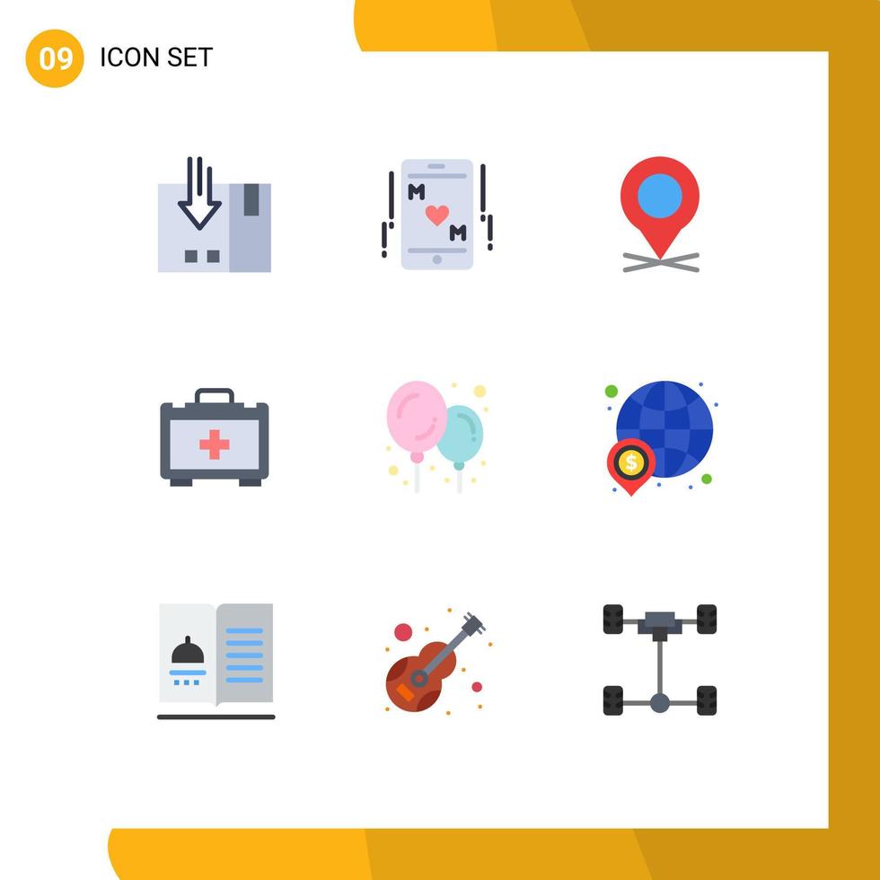 User Interface Pack of 9 Basic Flat Colors of balloon motivation mother health bag pin Editable Vector Design Elements