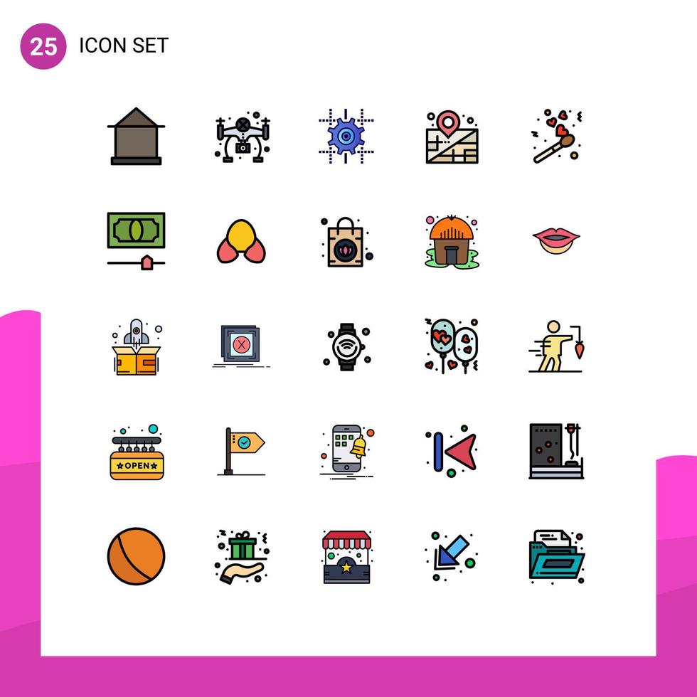 25 iconos creativos, signos y símbolos modernos de ubicación de gestión de configuración de vacaciones de partido, elementos de diseño vectorial editables vector