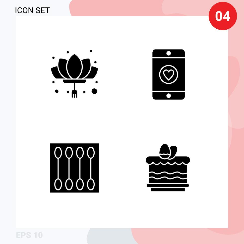 User Interface Pack of 4 Basic Solid Glyphs of china cosmetics new love makeup Editable Vector Design Elements