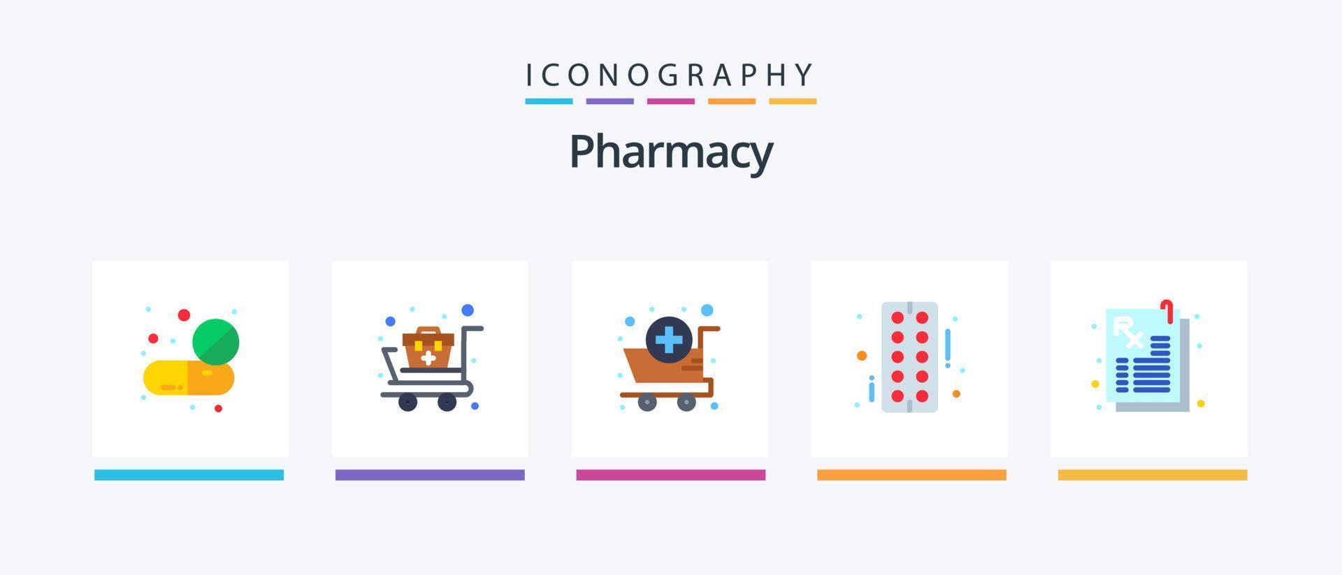 Paquete de iconos de 5 planos de farmacia que incluye medicamentos. banda. suministros. farmacia. suministros. diseño de iconos creativos vector