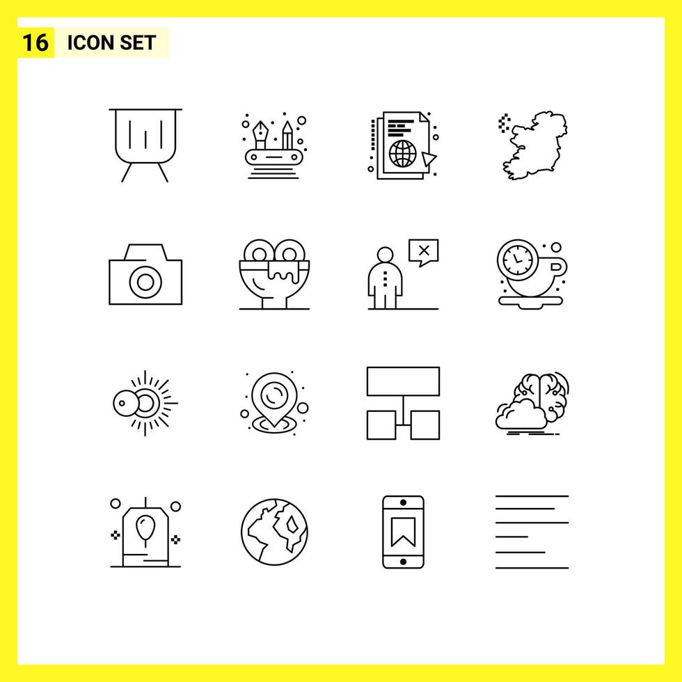 Outline Pack of 16 Universal Symbols of camera ireland learning map sync Editable Vector Design Elements