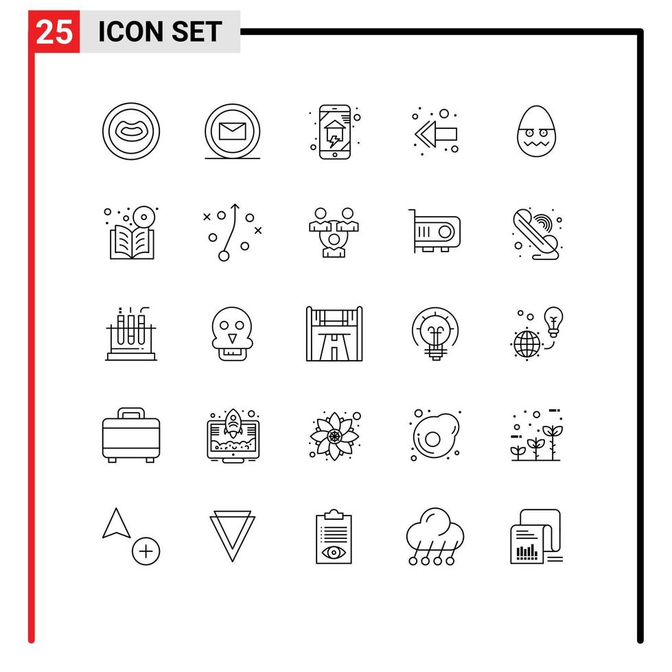 25 User Interface Line Pack of modern Signs and Symbols of egg decoration home networking celebration back Editable Vector Design Elements