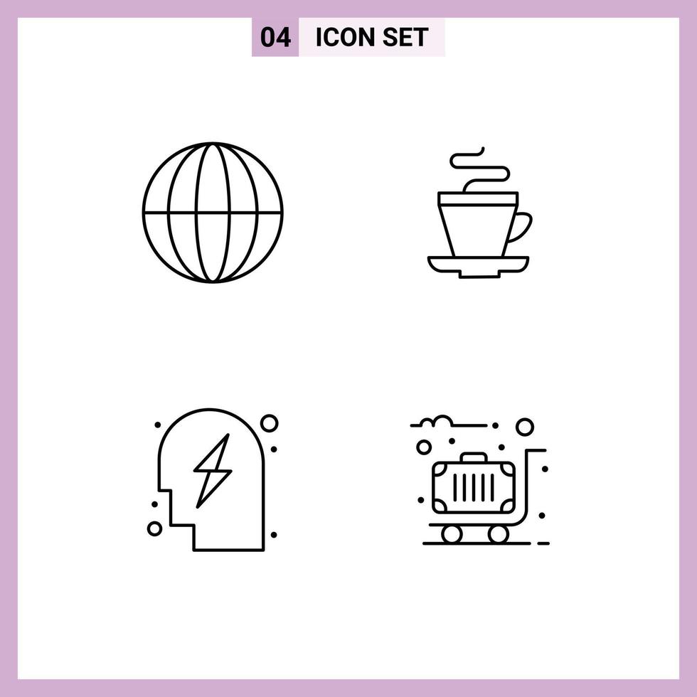 Editable Vector Line Pack of 4 Simple Filledline Flat Colors of earth planning internet coffee power Editable Vector Design Elements