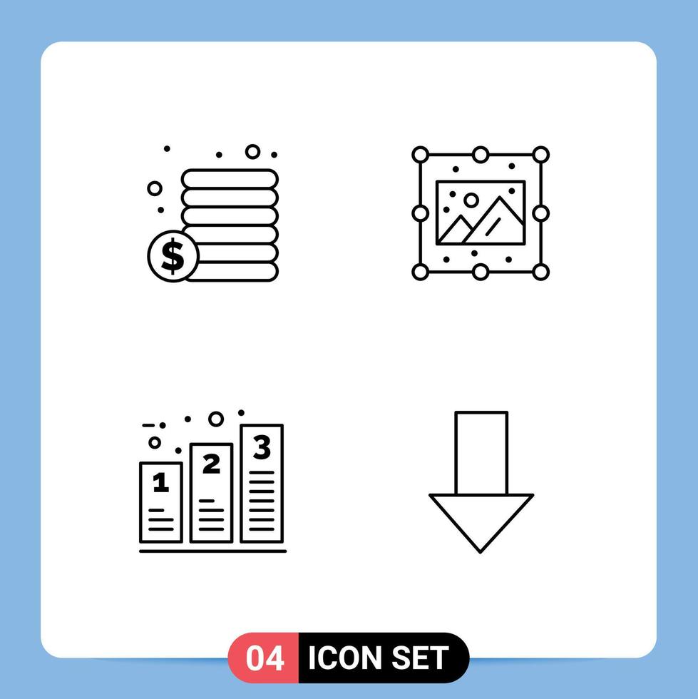 Mobile Interface Line Set of 4 Pictograms of cash graph creative image phases Editable Vector Design Elements