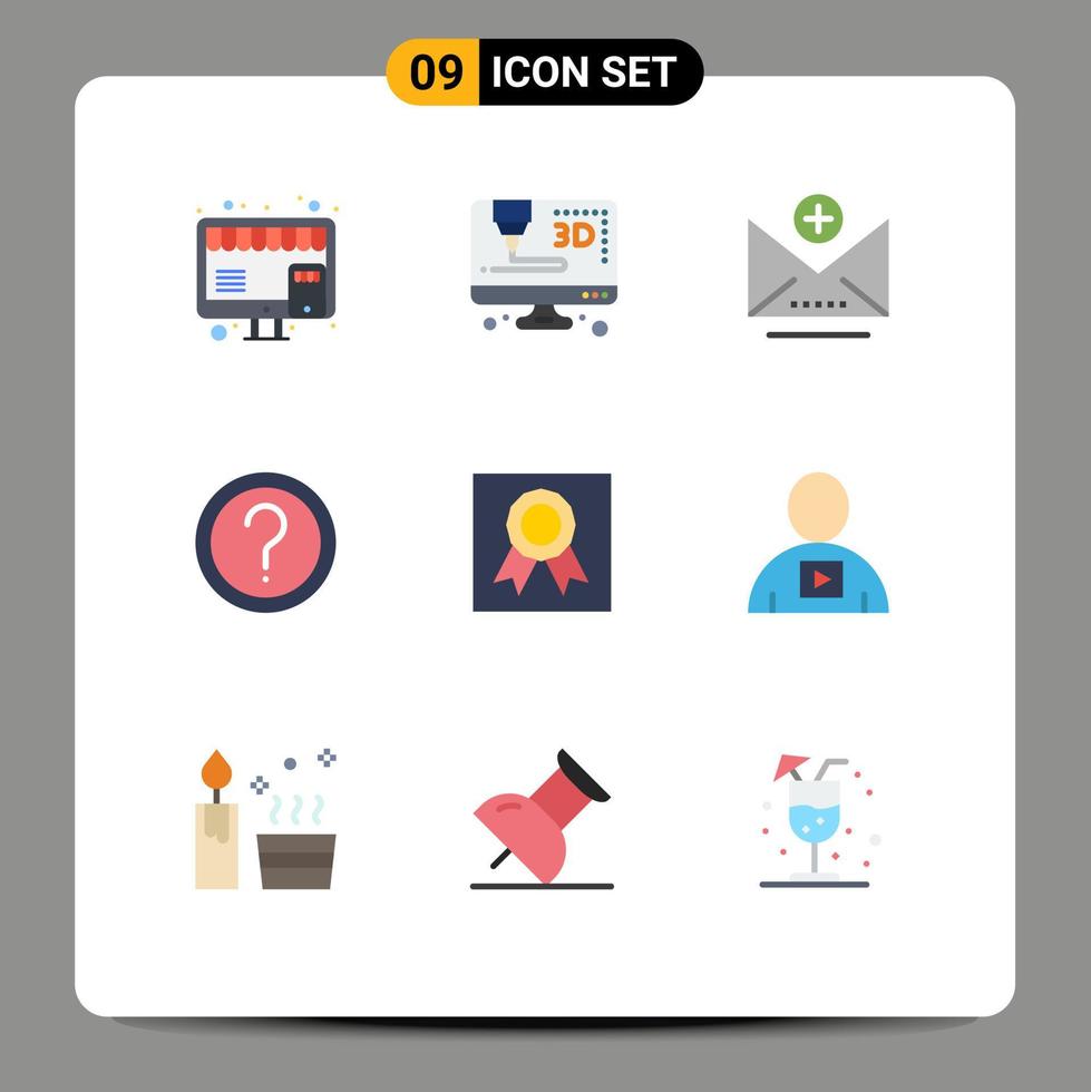 Mobile Interface Flat Color Set of 9 Pictograms of medal badges email badge info Editable Vector Design Elements
