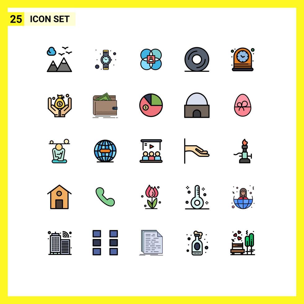 25 Universal Filled line Flat Colors Set for Web and Mobile Applications time clock features disk cd Editable Vector Design Elements