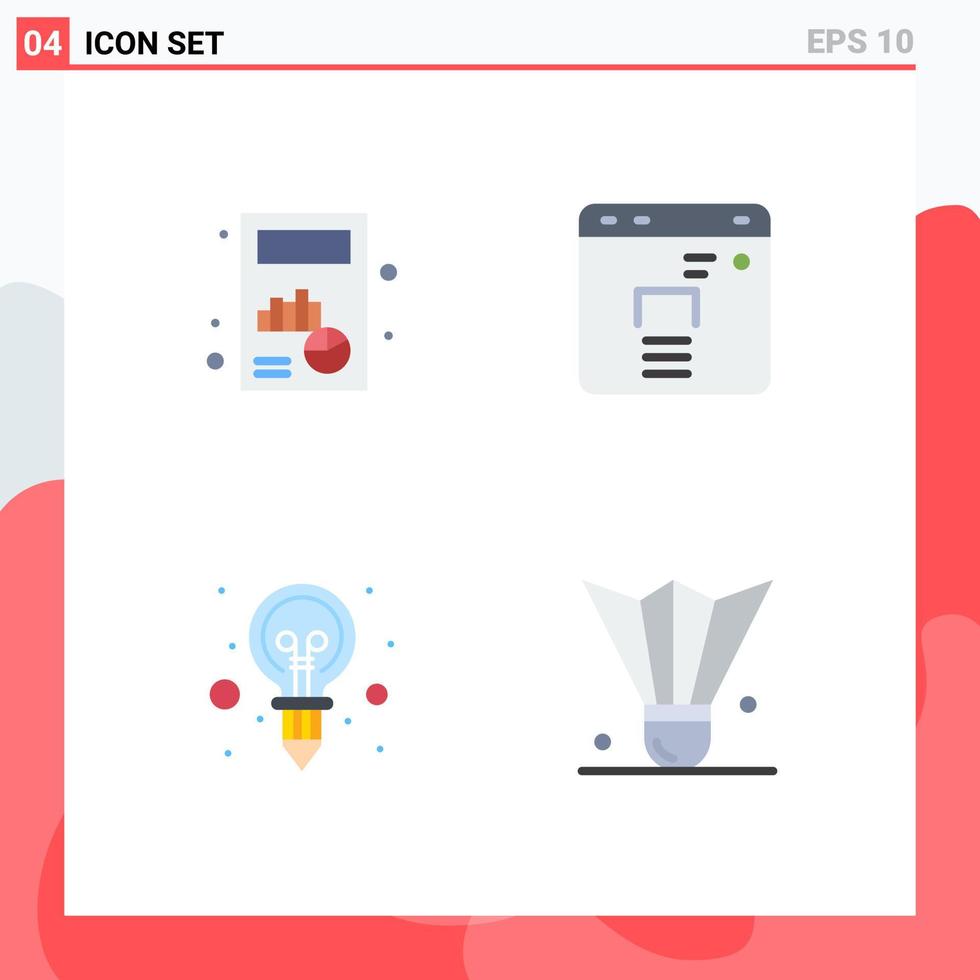 Pictogram Set of 4 Simple Flat Icons of business idea graph marketing badminton Editable Vector Design Elements