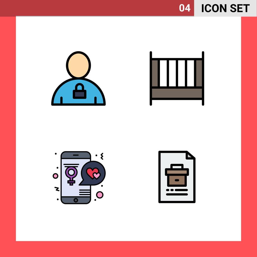Filledline Flat Color Pack of 4 Universal Symbols of avatar app locked bedroom love Editable Vector Design Elements