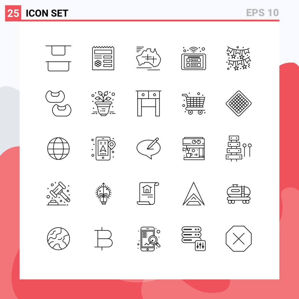 25 iconos creativos, signos y símbolos modernos de arco, panel de mapa inteligente, acceso a elementos de diseño vectorial editables vector