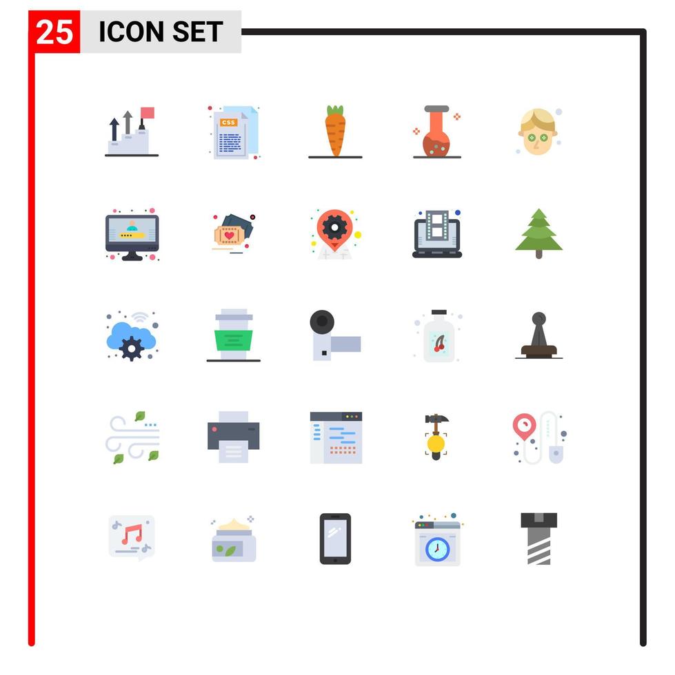 Pictogram Set of 25 Simple Flat Colors of facial chemistry style biology analysis Editable Vector Design Elements