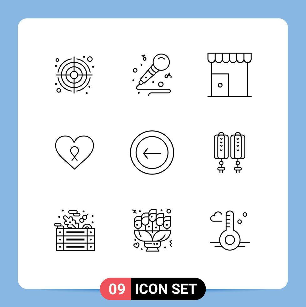 Mobile Interface Outline Set of 9 Pictograms of back patient institute building romance heart Editable Vector Design Elements