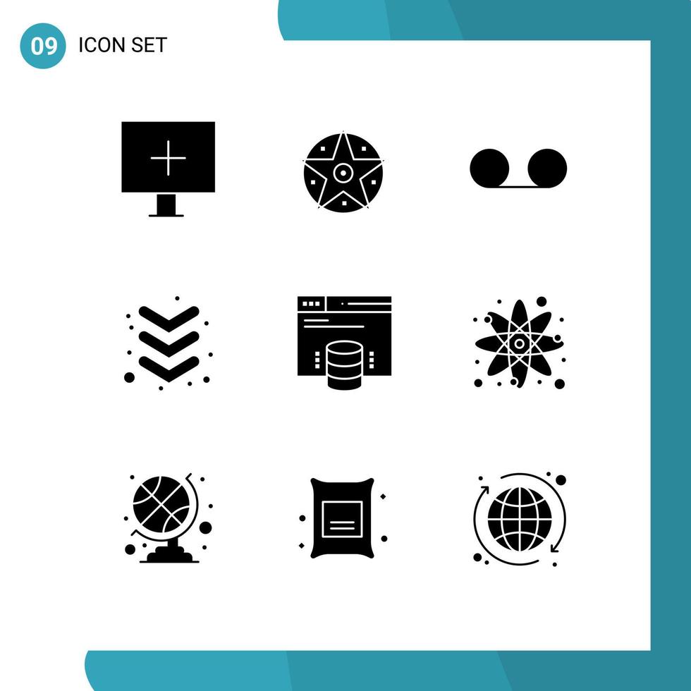 9 User Interface Solid Glyph Pack of modern Signs and Symbols of web internet hosting mail hosting website down Editable Vector Design Elements