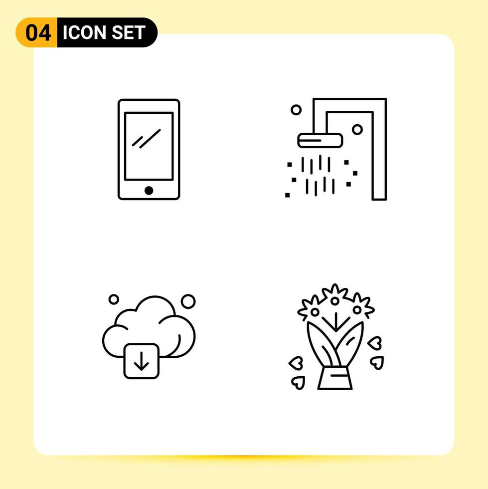 Paquete de 4 líneas de interfaz de usuario de signos y símbolos modernos de flecha de teléfono tecnología de baño android elementos de diseño vectorial editables vector