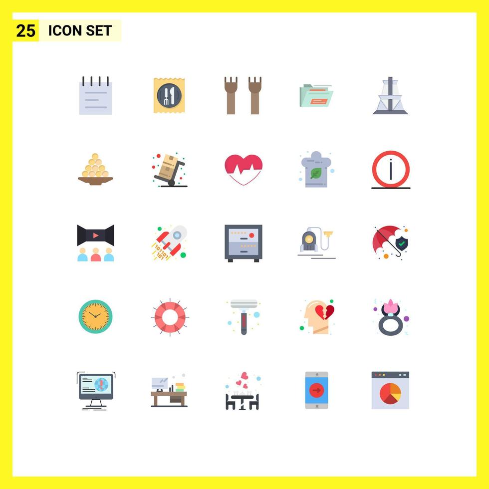25 Thematic Vector Flat Colors and Editable Symbols of energy rar castle building zip folder Editable Vector Design Elements