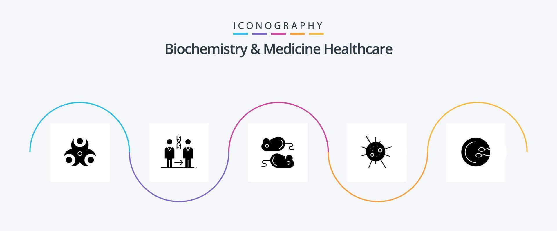 Biochemistry And Medicine Healthcare Glyph 5 Icon Pack Including medical. virus. health. disease. closing test vector