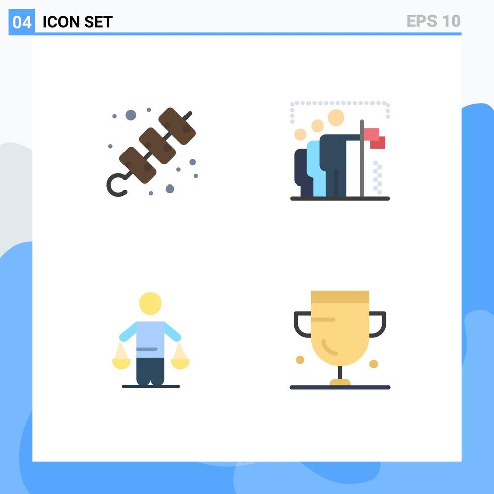 Mobile Interface Flat Icon Set of 4 Pictograms of camping patent travel win court Editable Vector Design Elements