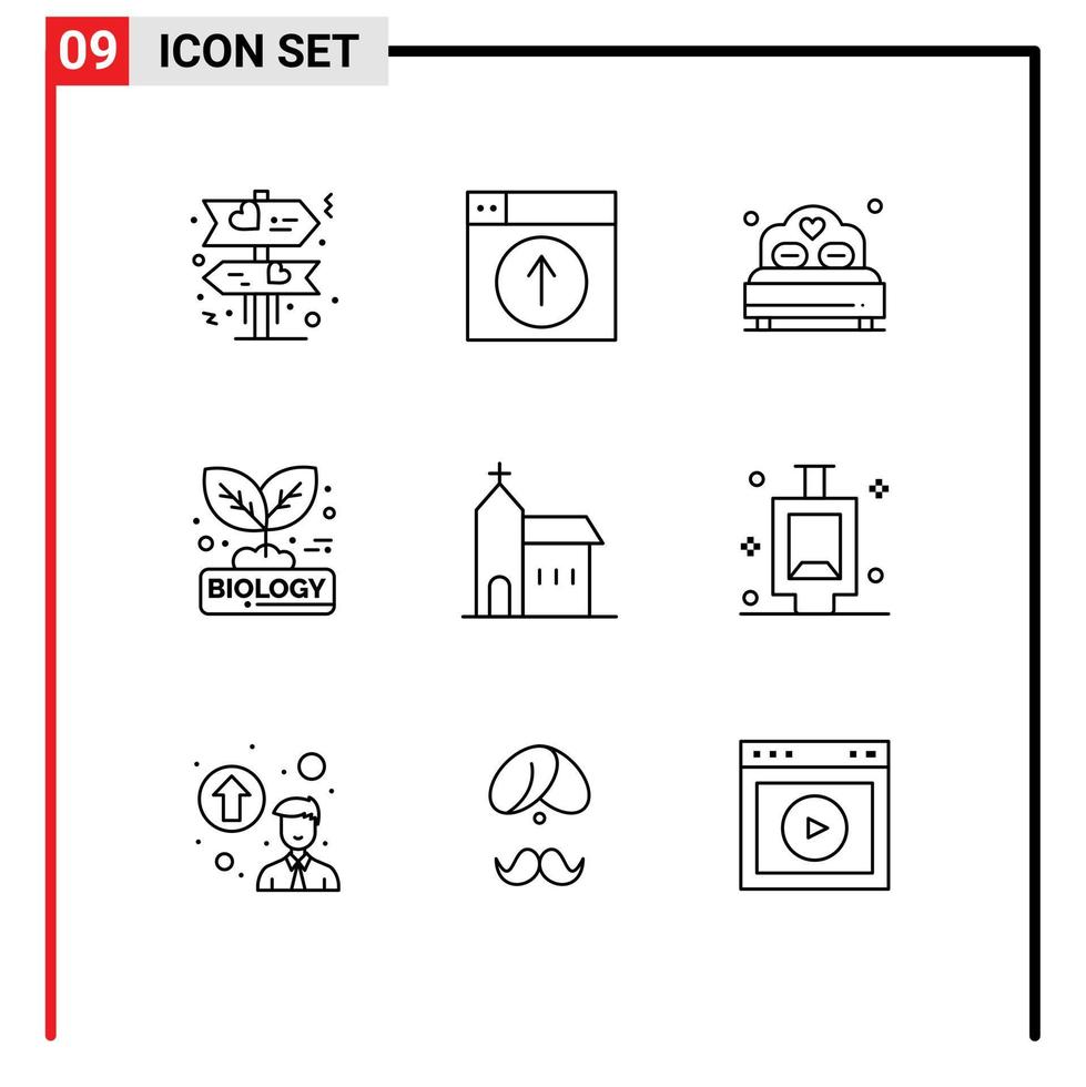 Modern Set of 9 Outlines Pictograph of building nature bed leaf grow Editable Vector Design Elements