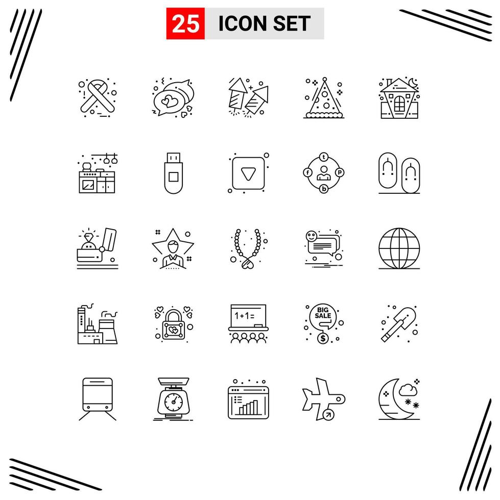 Mobile Interface Line Set of 25 Pictograms of halloween castle love party hat Editable Vector Design Elements