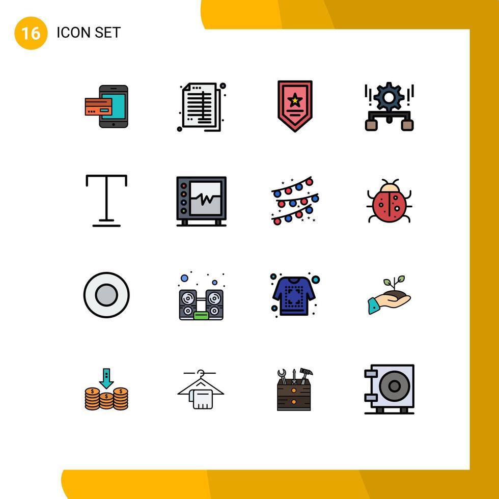 16 Universal Flat Color Filled Lines Set for Web and Mobile Applications configuration star accounting prize bookkeeping Editable Creative Vector Design Elements