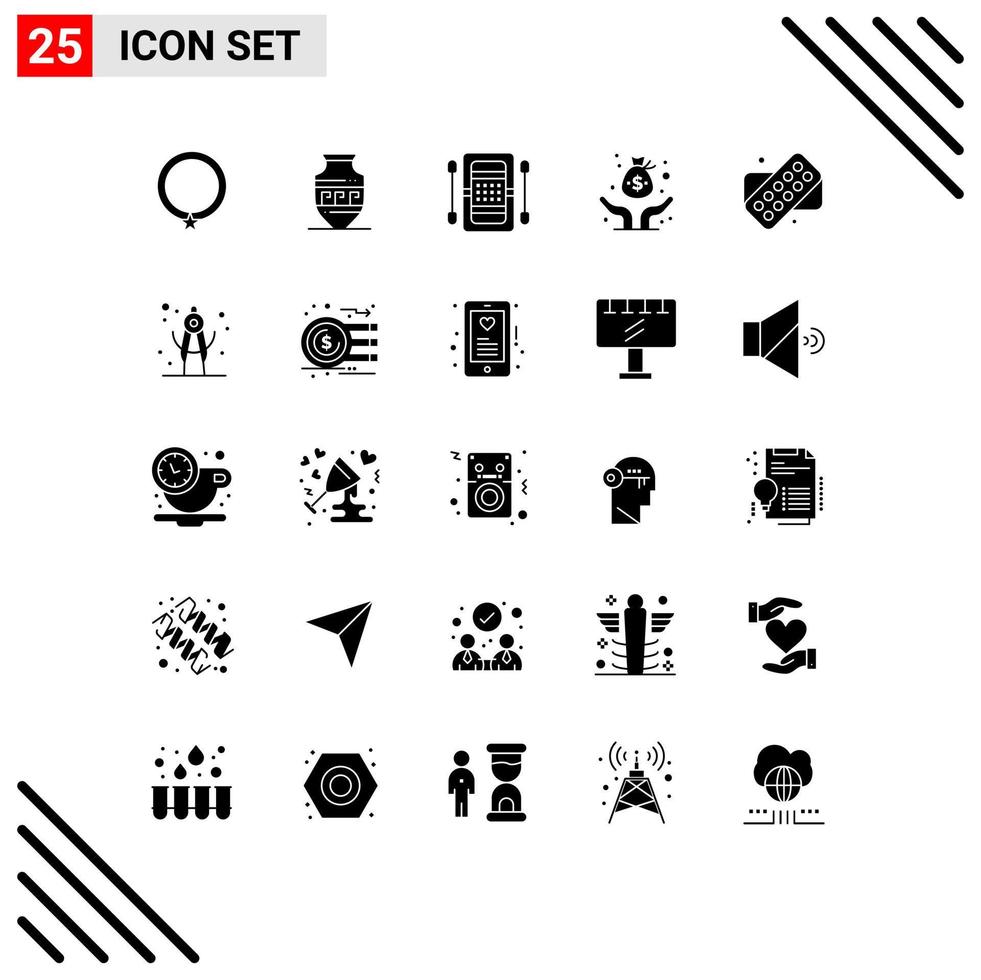 Pack of 25 Modern Solid Glyphs Signs and Symbols for Web Print Media such as tablet investor activities fund kayak Editable Vector Design Elements