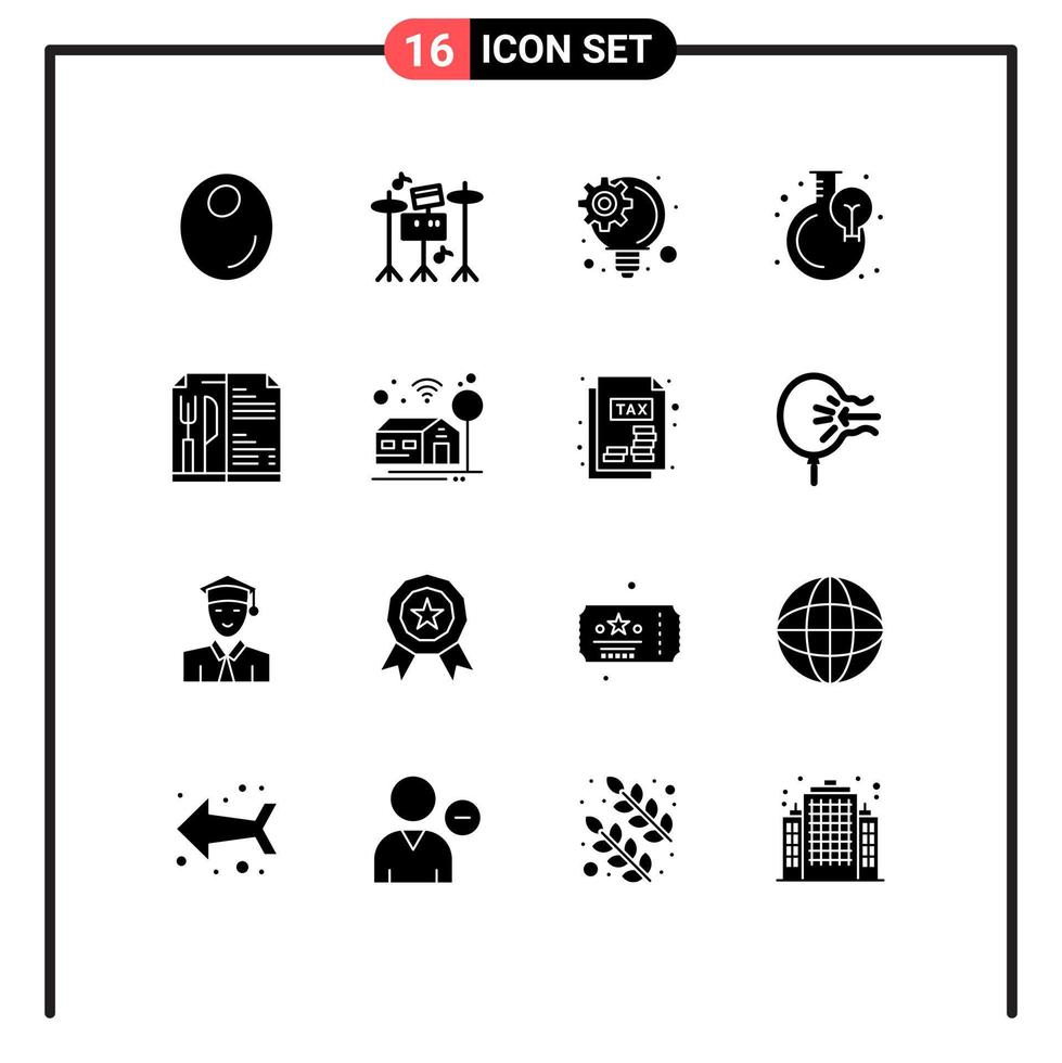 Modern Set of 16 Solid Glyphs Pictograph of smart restaurant innovative process menu progress Editable Vector Design Elements