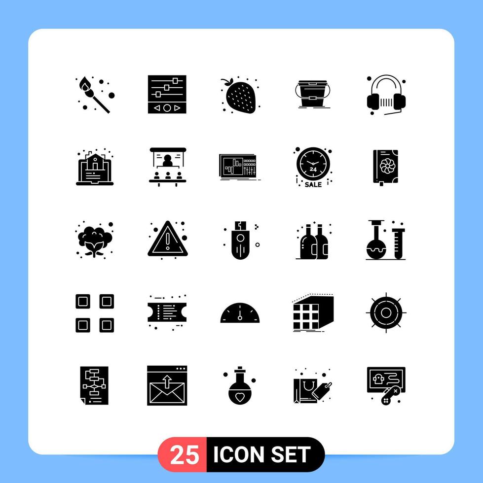 Modern Set of 25 Solid Glyphs Pictograph of service customer strawberry water cleaning Editable Vector Design Elements