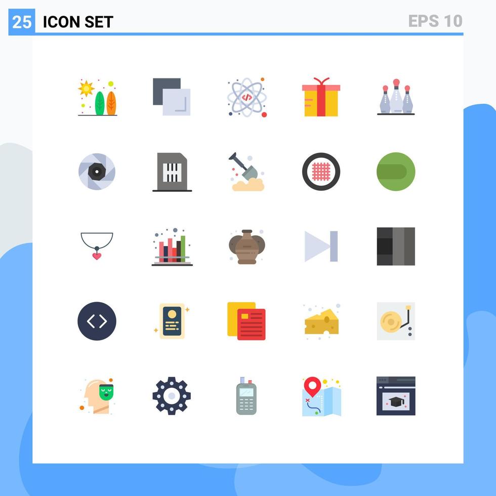 Mobile Interface Flat Color Set of 25 Pictograms of pins game atom bowling gift Editable Vector Design Elements