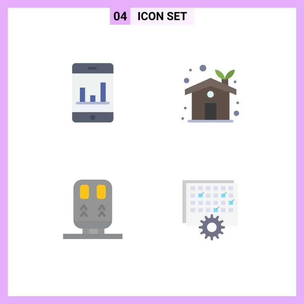 Mobile Interface Flat Icon Set of 4 Pictograms of analytics train eco home greenhouse event Editable Vector Design Elements