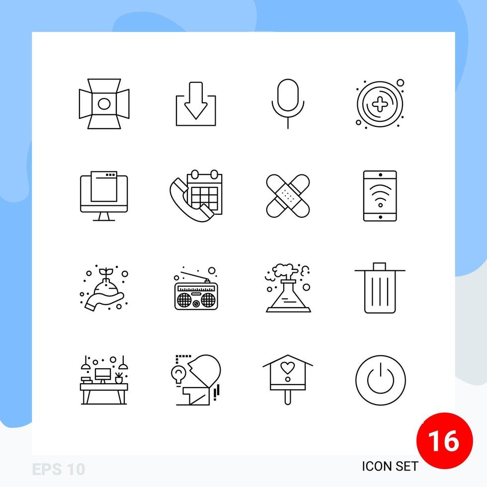 Set of 16 Modern UI Icons Symbols Signs for imac monitor microphone computer new Editable Vector Design Elements