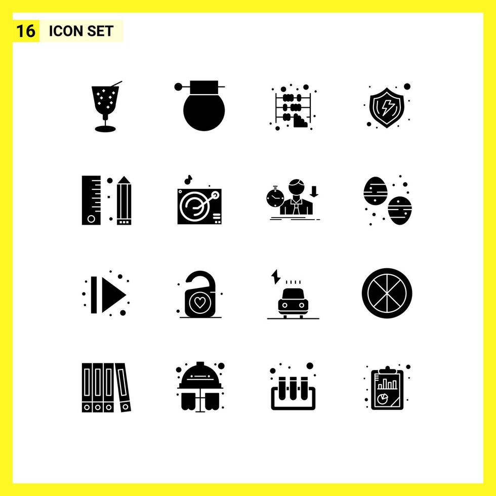 16 Universal Solid Glyphs Set for Web and Mobile Applications coding shield abacus secure protect Editable Vector Design Elements