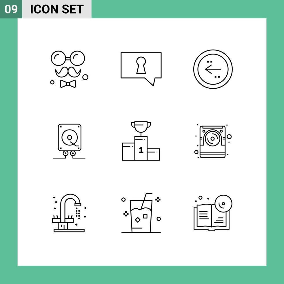 Pictogram Set of 9 Simple Outlines of bowl computing arrow audio left Editable Vector Design Elements