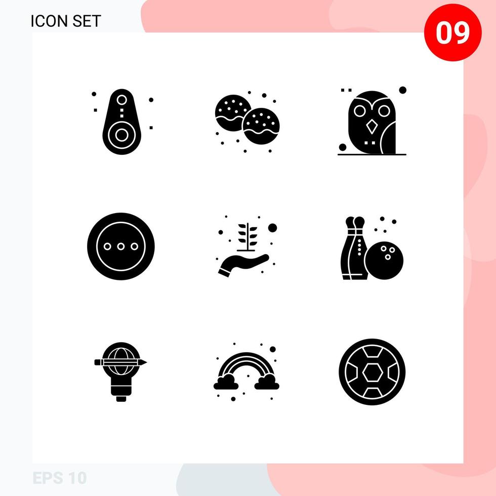 Group of 9 Modern Solid Glyphs Set for order layout food ellipsis owl Editable Vector Design Elements