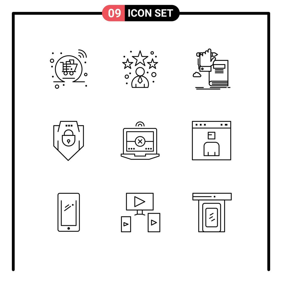 Outline Pack of 9 Universal Symbols of laptop shield education password growth Editable Vector Design Elements