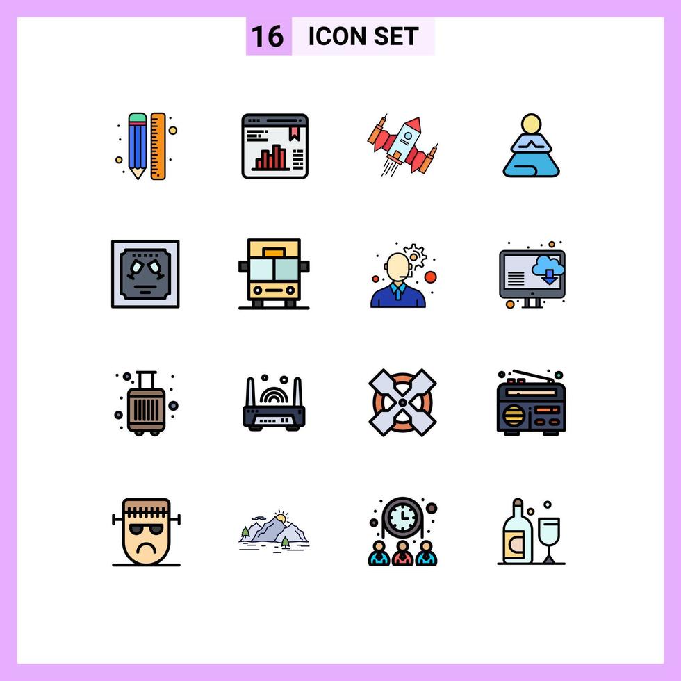 Universal Icon Symbols Group of 16 Modern Flat Color Filled Lines of yoga meditation web stats fast space Editable Creative Vector Design Elements