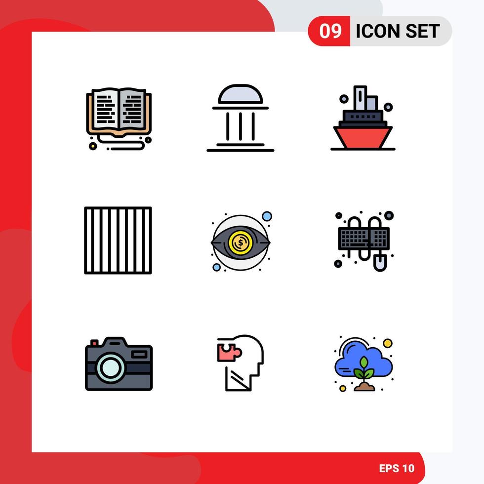 Universal Icon Symbols Group of 9 Modern Filledline Flat Colors of view pasta column noodles travel Editable Vector Design Elements