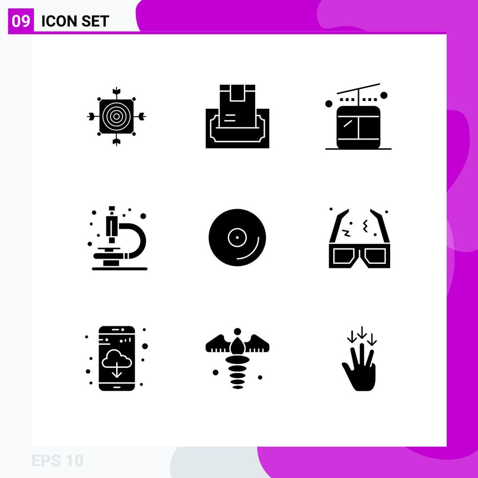 9 Thematic Vector Solid Glyphs and Editable Symbols of cd research money microscope travel Editable Vector Design Elements