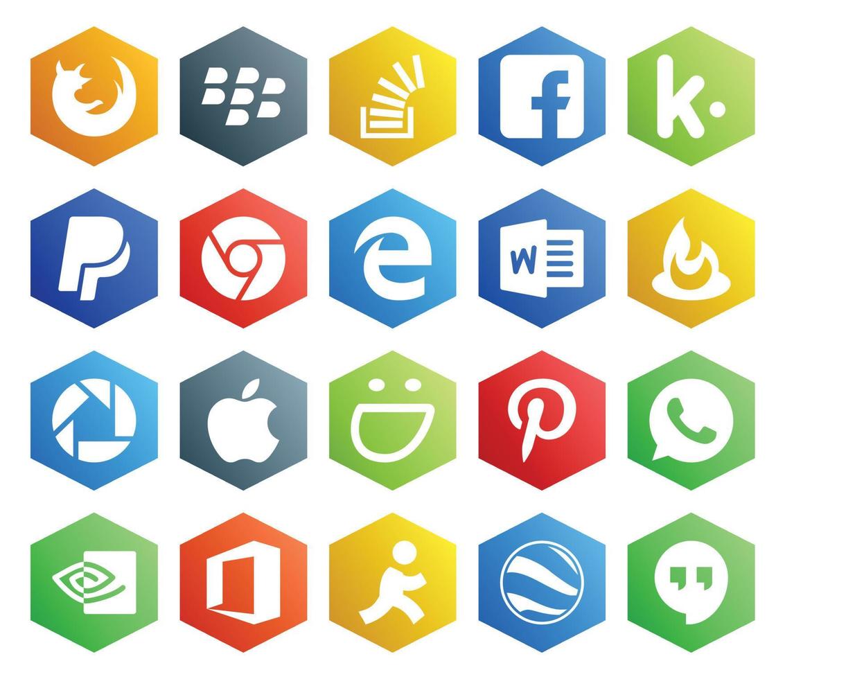 20 Social Media Icon Pack Including pinterest apple kik picasa word vector