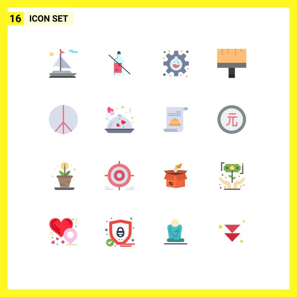 Flat Color Pack of 16 Universal Symbols of peace freedom flask tools brush Editable Pack of Creative Vector Design Elements