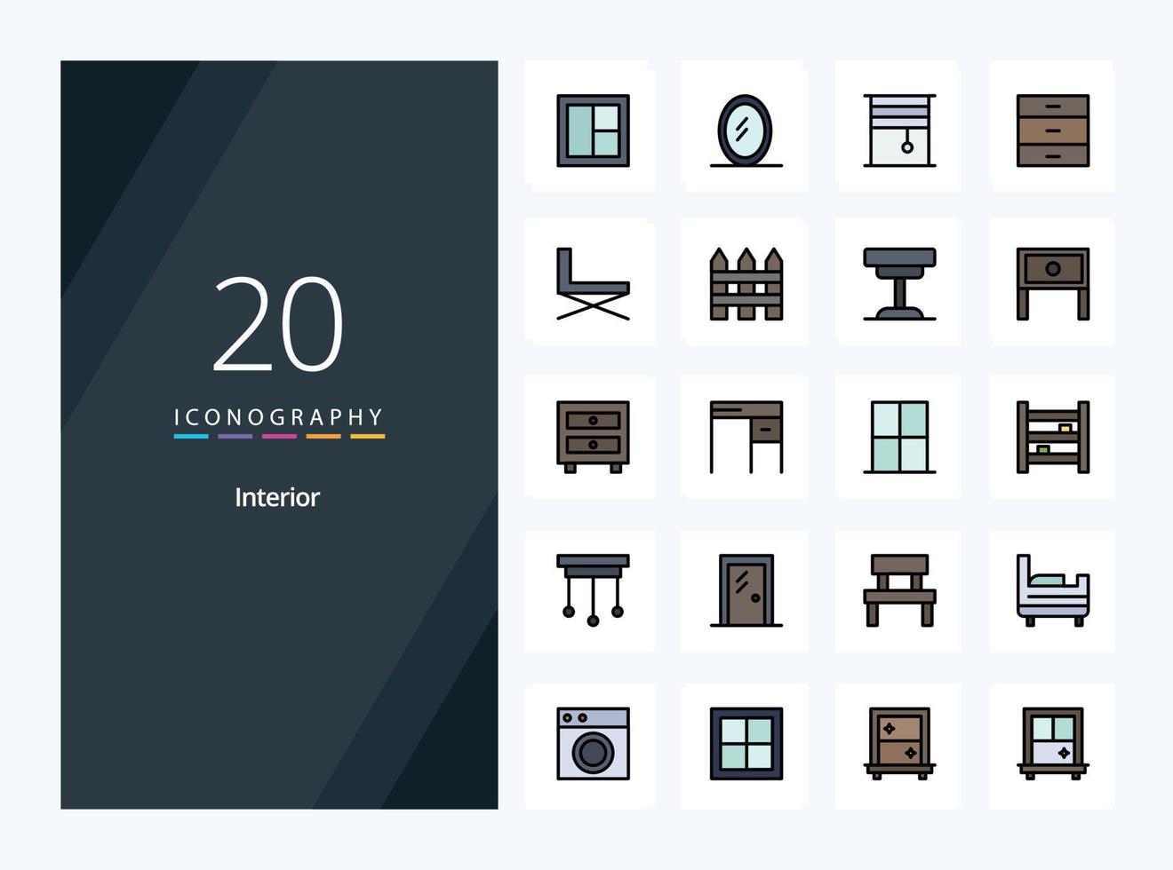 20 Interior line Filled icon for presentation vector