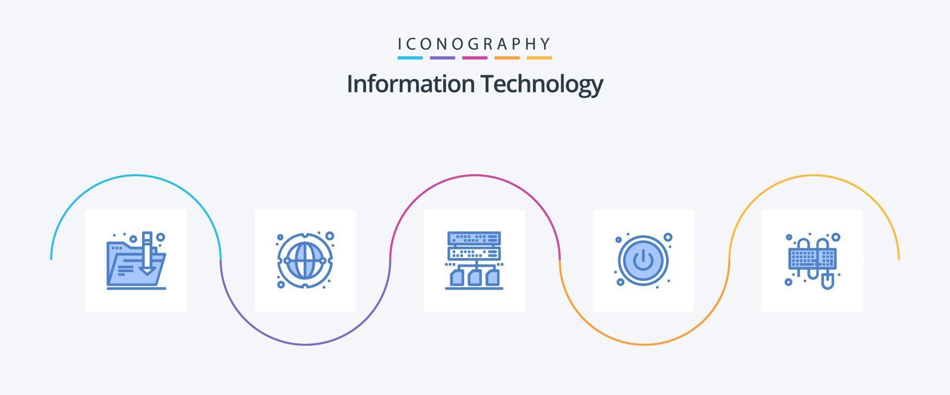 paquete de iconos azul 5 de tecnología de la información que incluye . ratón. datos. teclado. aporte vector