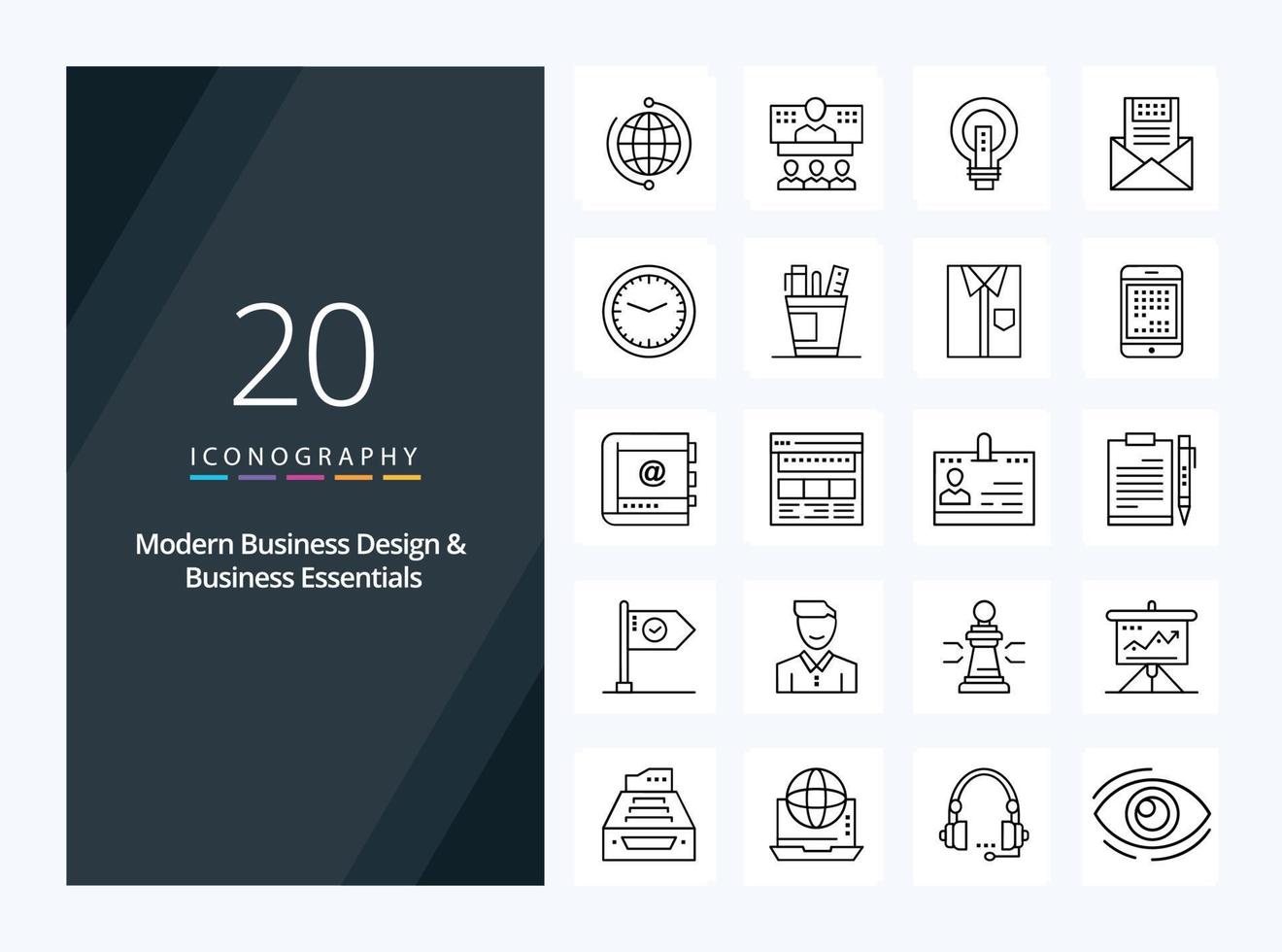20 Modern Business And Business Essentials Outline icon for presentation vector