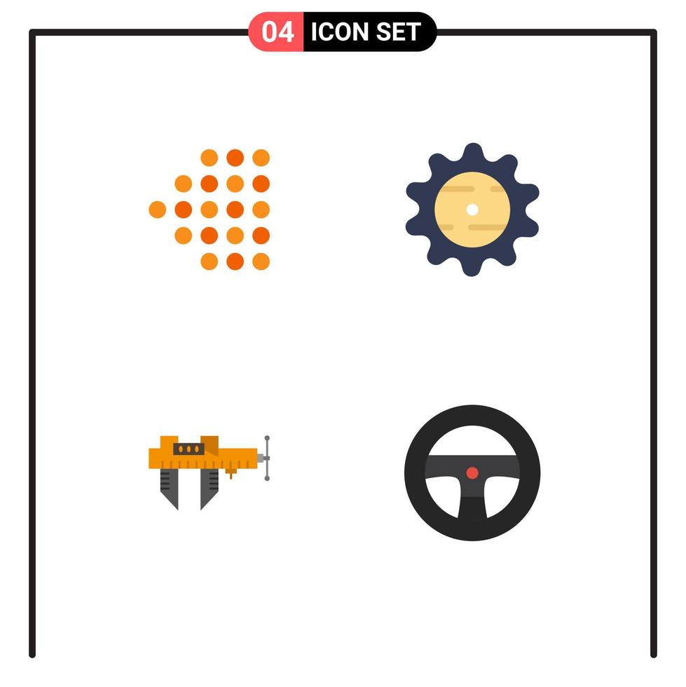 Modern Set of 4 Flat Icons Pictograph of arrow micrometer bottle food scale Editable Vector Design Elements