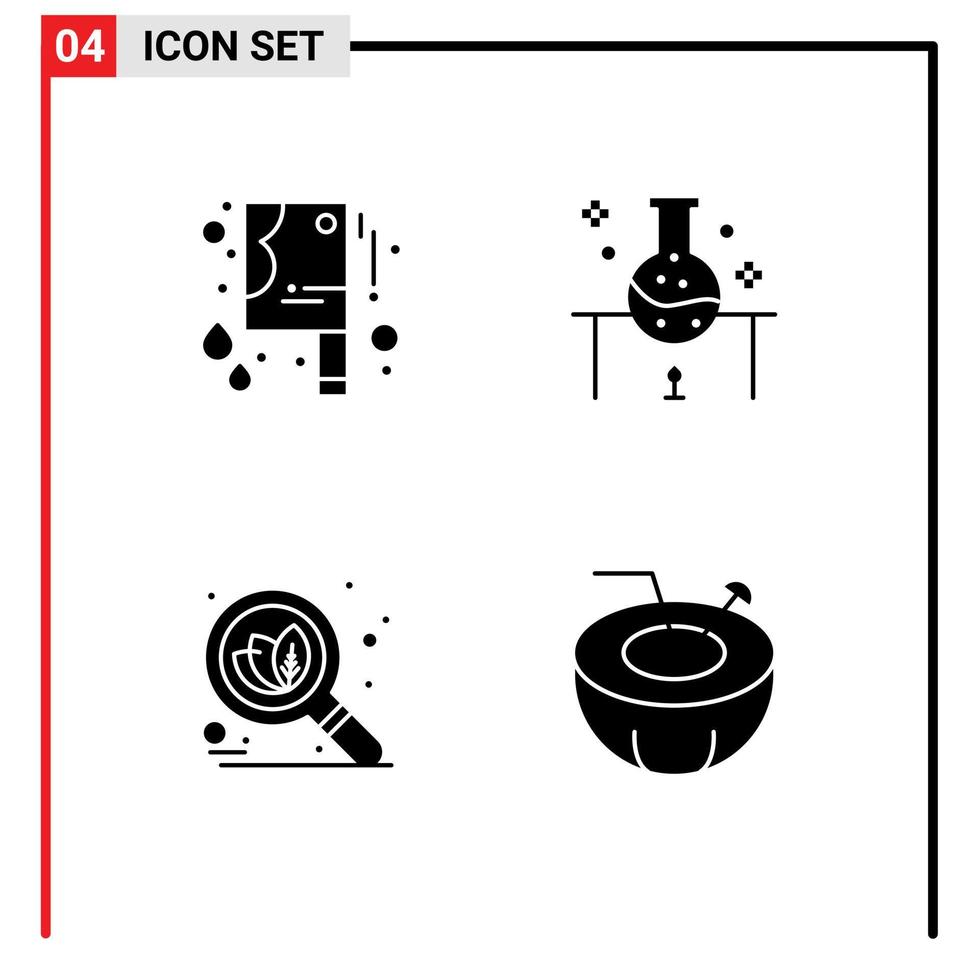 Set of 4 Commercial Solid Glyphs pack for bloody knife search laboratory science experiment coconut Editable Vector Design Elements