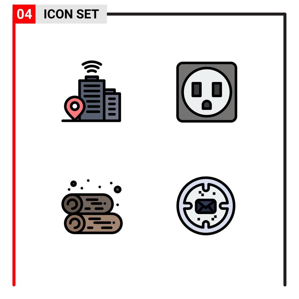grupo de símbolos de icono universal de 4 colores planos de línea de llenado modernos de elementos de diseño de vector editables de mensaje de campo eléctrico comercial de construcción